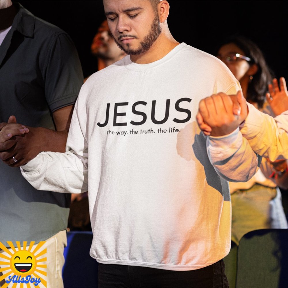 JESUS IS THE WAY THE TRUTH THE LIFE Fleece Pullover Crew Sweatshirt White